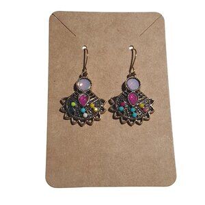 Bohemian Inspired Gold Hook Earrings Multicolor Acrylic Gem Women Lightweight